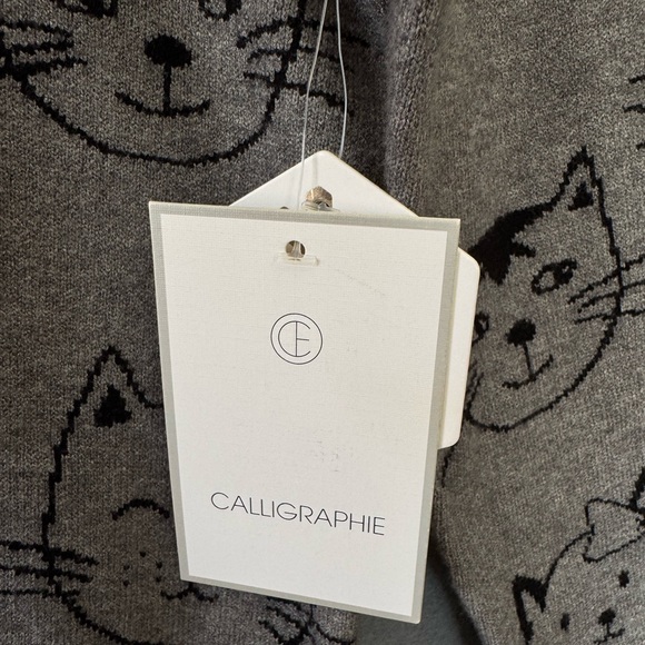 Anthropologie Calligraphie Gray Cat Print Sweater Women’s Small NWT - Picture 7 of 9